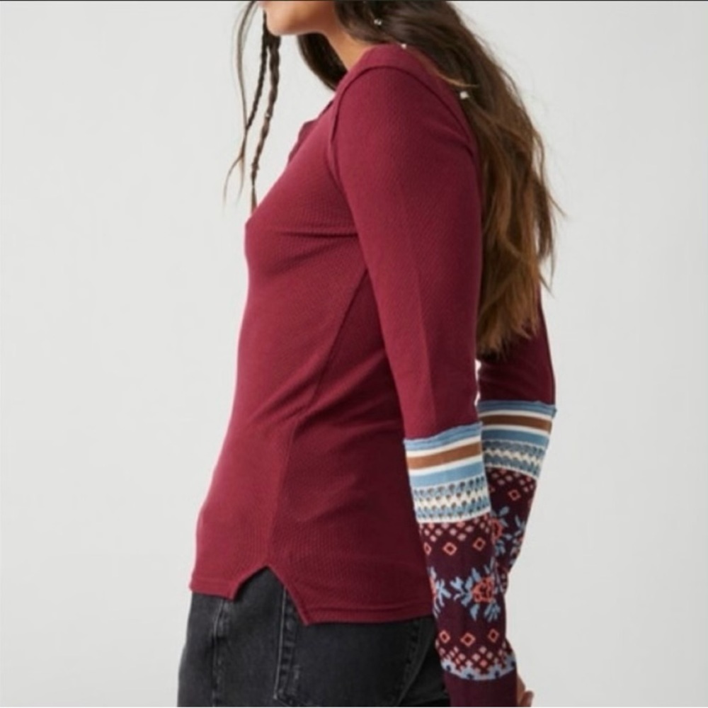 NWT! Free People Mikah Layering Cuff Wine Combo Top Large - Picture 2 of 5